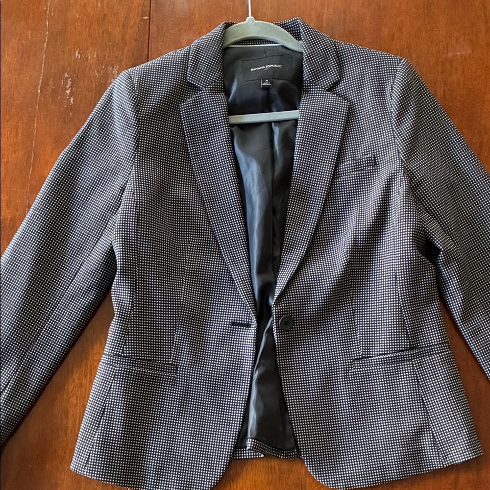 Banana Republic Black and White Microdot Single-Button Blazer